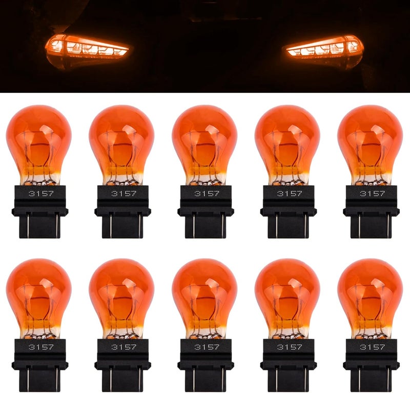ecocstm 10 PCS 3157 Tail Light Bulb, Miniature Brake Light Bulb, Waterproof Turn Signal Bulb, Automotive Side Marker Tail Light Replacement for Truck SUV Car (Amber) - Image 1